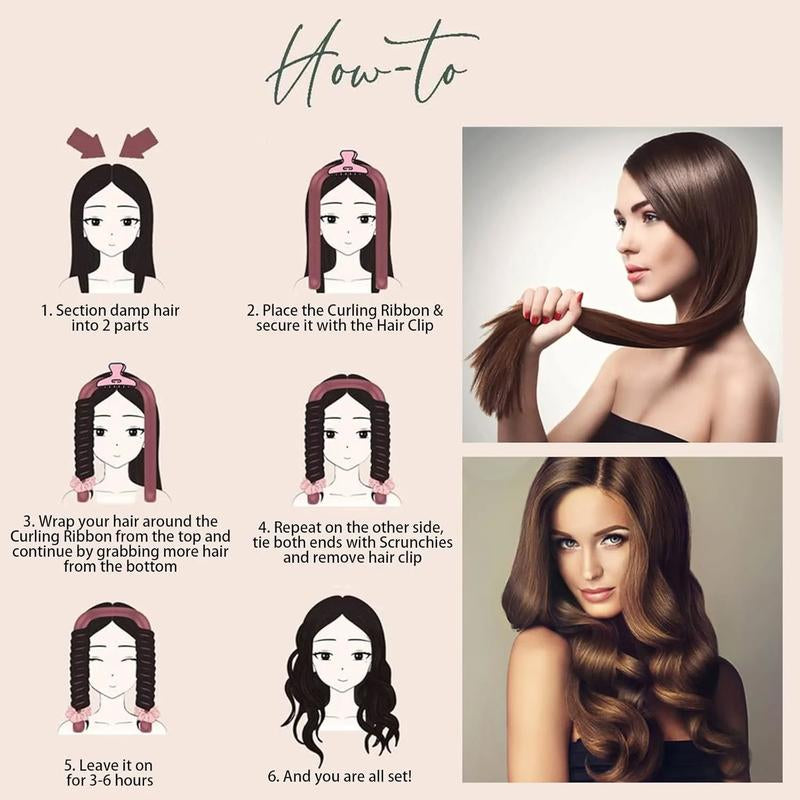 Heatless Curling Set,Silk Curls Rod Headband,No Heat Rollers to Sleep in Overnight,Satin Hair Curlers for Long and Medium Hair(Pink)