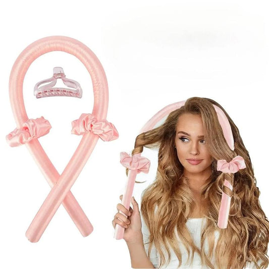 Heatless Curling Set,Silk Curls Rod Headband,No Heat Rollers to Sleep in Overnight,Satin Hair Curlers for Long and Medium Hair(Pink)