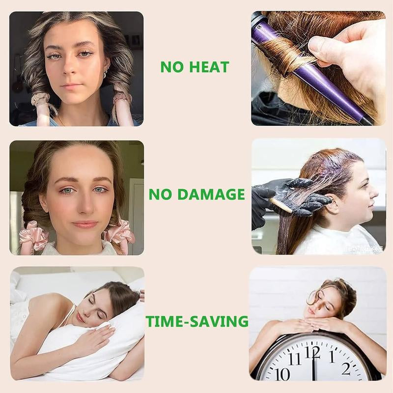 Heatless Curling Set,Silk Curls Rod Headband,No Heat Rollers to Sleep in Overnight,Satin Hair Curlers for Long and Medium Hair(Pink)