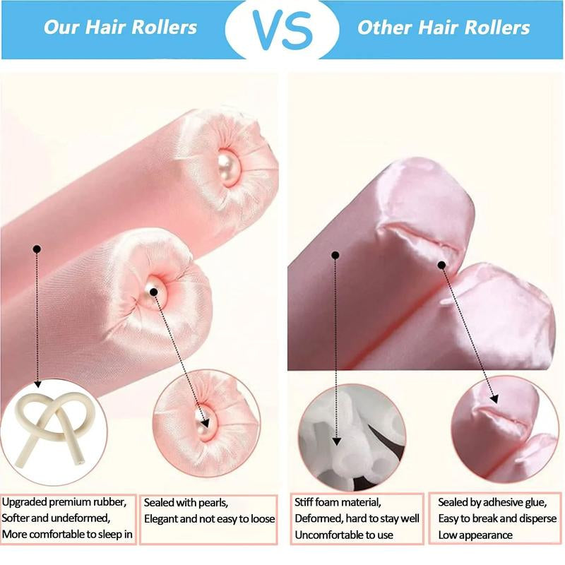 Heatless Curling Set,Silk Curls Rod Headband,No Heat Rollers to Sleep in Overnight,Satin Hair Curlers for Long and Medium Hair(Pink)